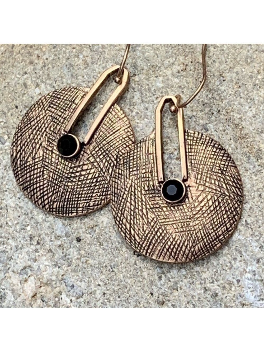 Boho Textured round gold earrings artisan made unique new
